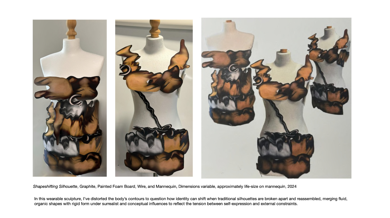 Goldsmiths fine art portfolio wearable sculpture exploring identity and the body through layered materials and constructed form