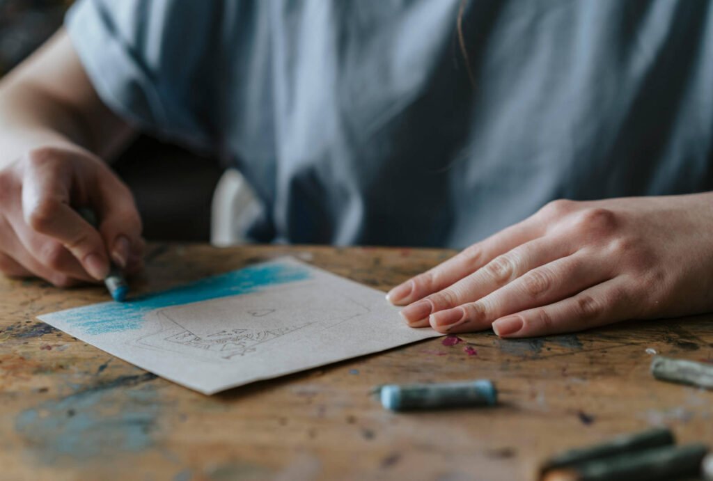 Camberwell Fine Art portfolio preparation showing drawing process and material testing