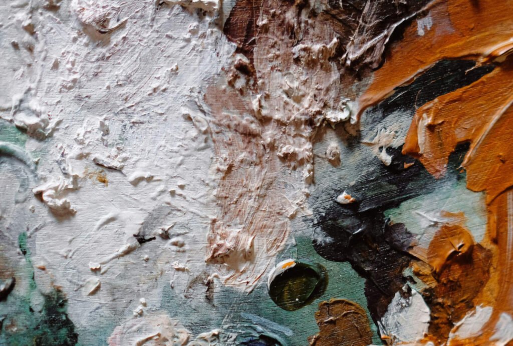 Textured oil paint on a studio palette, used to illustrate RCA MA Painting portfolio requirements and material enquiry.