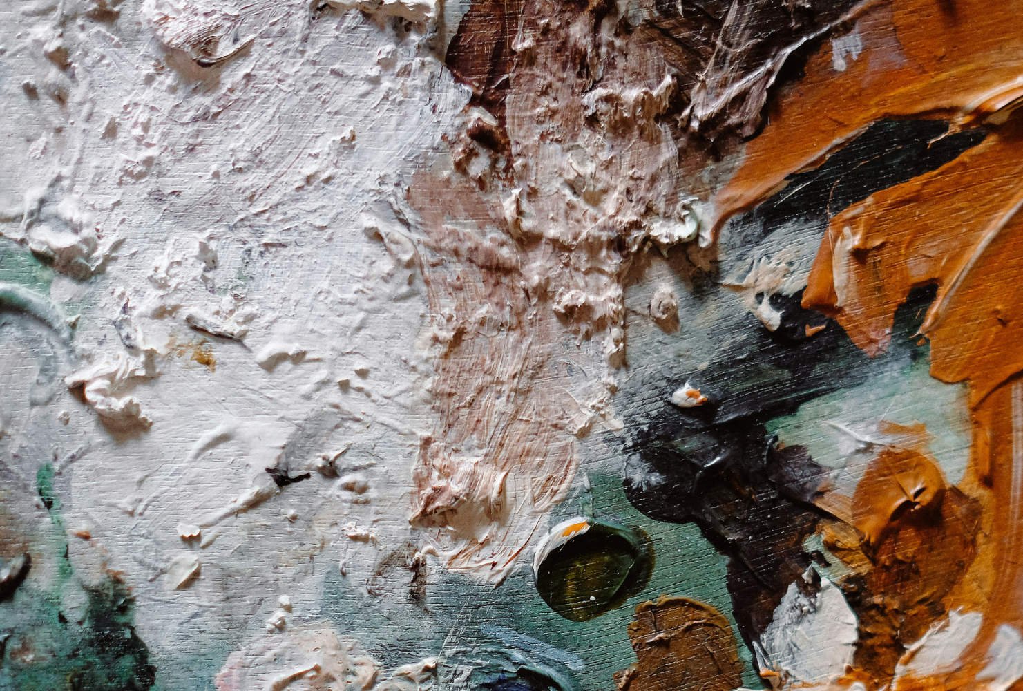 Textured oil paint on a studio palette, used to illustrate RCA MA Painting portfolio requirements and material enquiry.