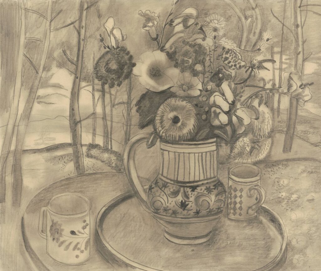 Jug of Flowers, a 1929 still life drawing by Frances Hodgkins, shown for applicants preparing a RISD Painting BFA portfolio