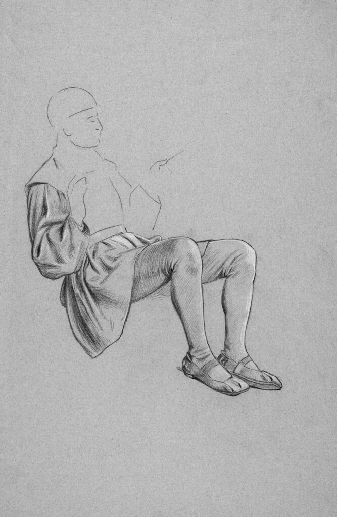 Unfinished Sketch of Seated Man by Henry Stacy Marks, shown for applicants preparing a Ruskin School of Art BFA portfolio
